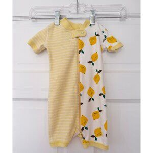 Hanna Andersson Lemons & Stripes Baby 2-Way Zip Shortie Sleeper 6-12 Mo.